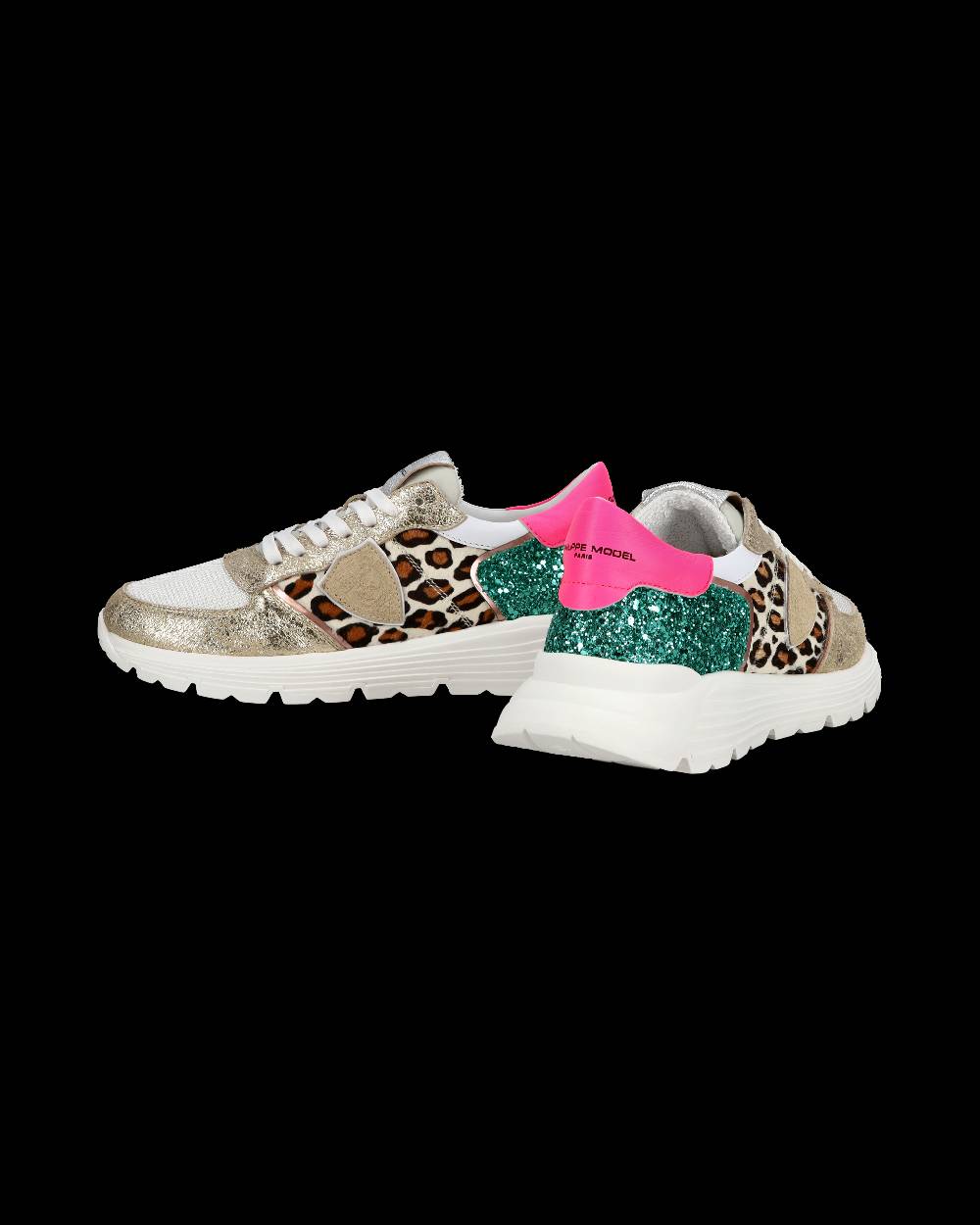 Philippe Model Sneakers basse Trpx Haute da Ragazzo in pelle e glitter, Bianco Verde Sconto