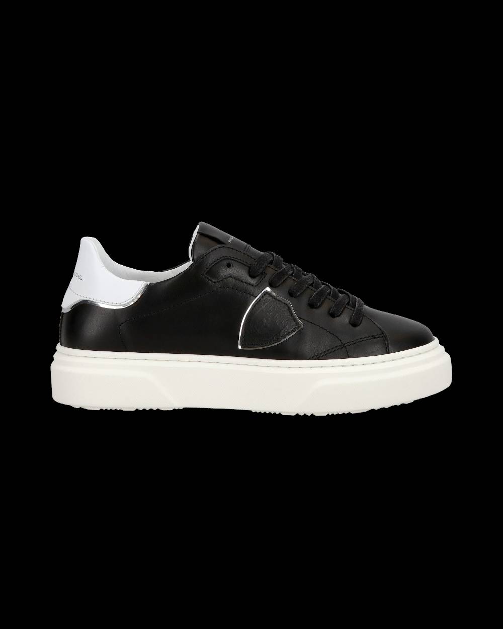 Philippe Model Junior Temple Low-Top Sneakers in Leather, Black White Economico