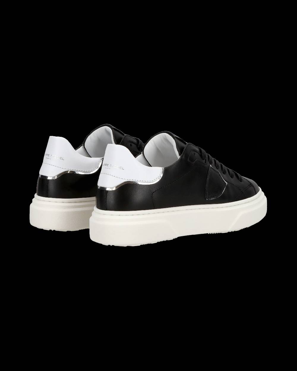 Philippe Model Junior Temple Low-Top Sneakers in Leather, Black White Economico