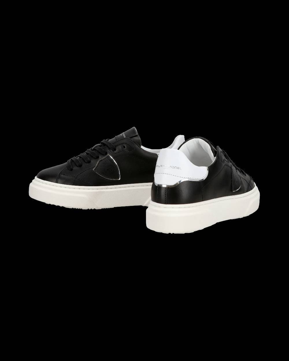 Philippe Model Junior Temple Low-Top Sneakers in Leather, Black White Economico