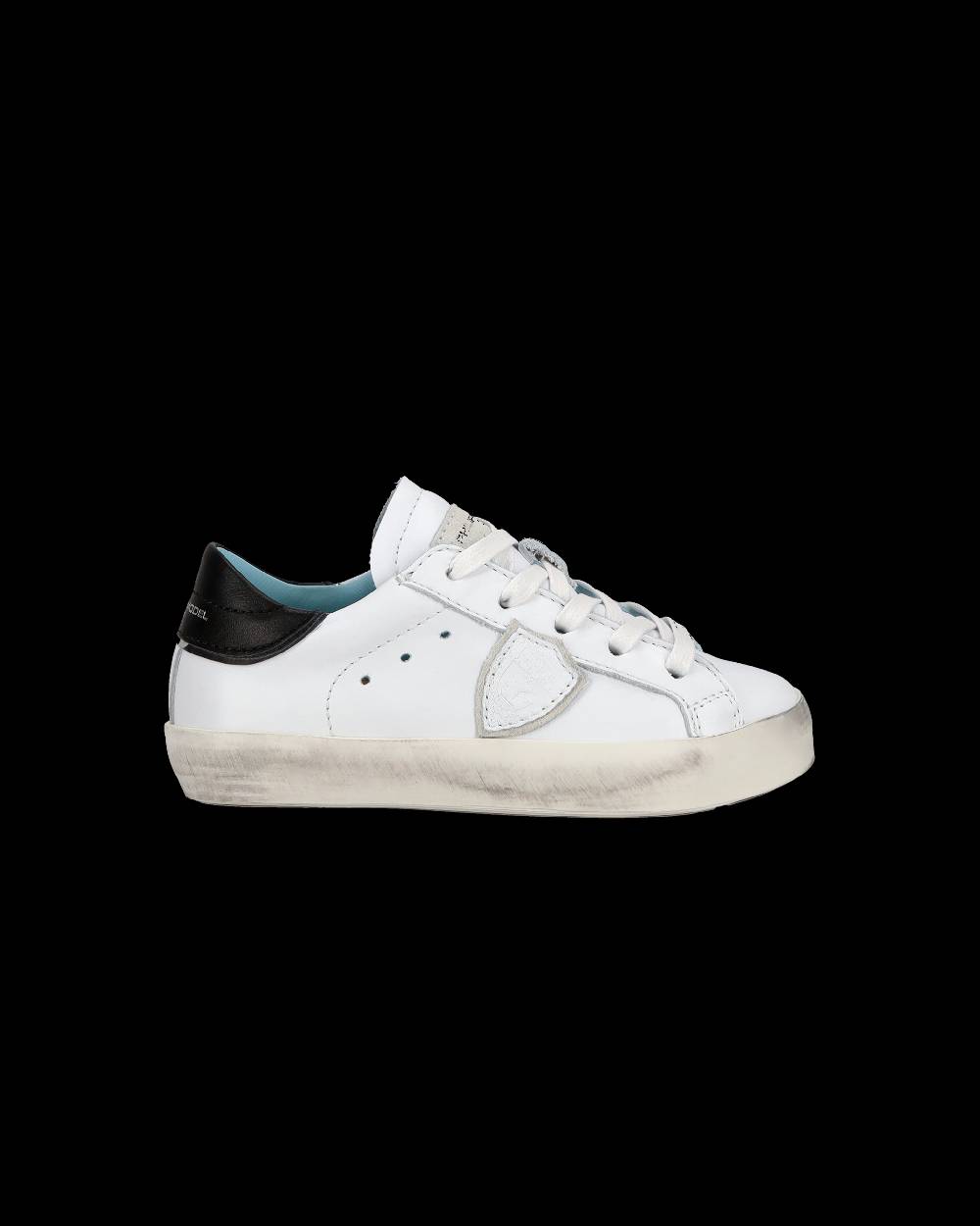 Philippe Model Baby Paris Low-Top Sneakers in Leather, White Black In Linea
