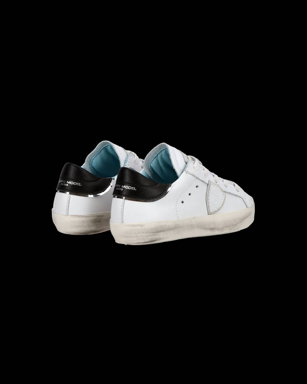 Philippe Model Baby Paris Low-Top Sneakers in Leather, White Black In Linea