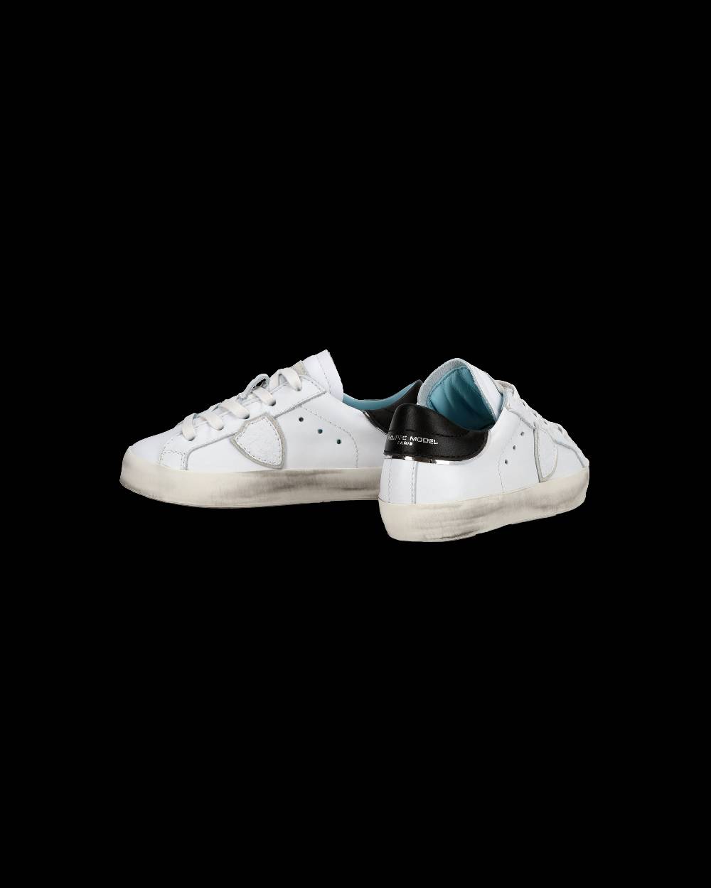Philippe Model Baby Paris Low-Top Sneakers in Leather, White Black In Linea