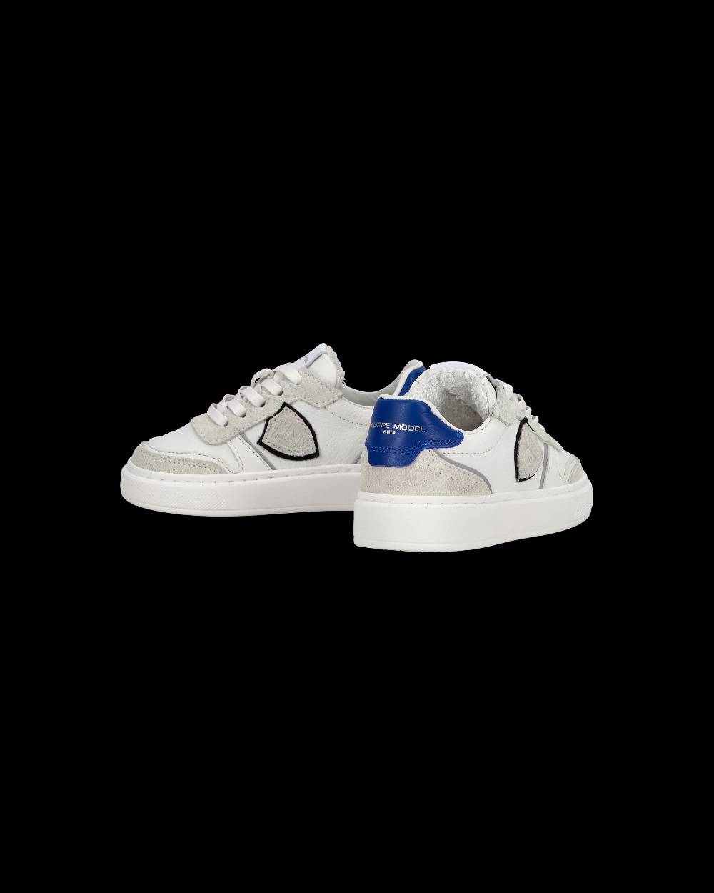 Philippe Model Baby Nice Low-Top Sneakers in Leather, White Blue Vendita