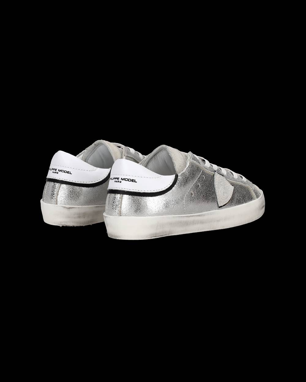 Philippe Model Sneakers Paris da Bambini Argento e Nere in Pelle Metal Nuova