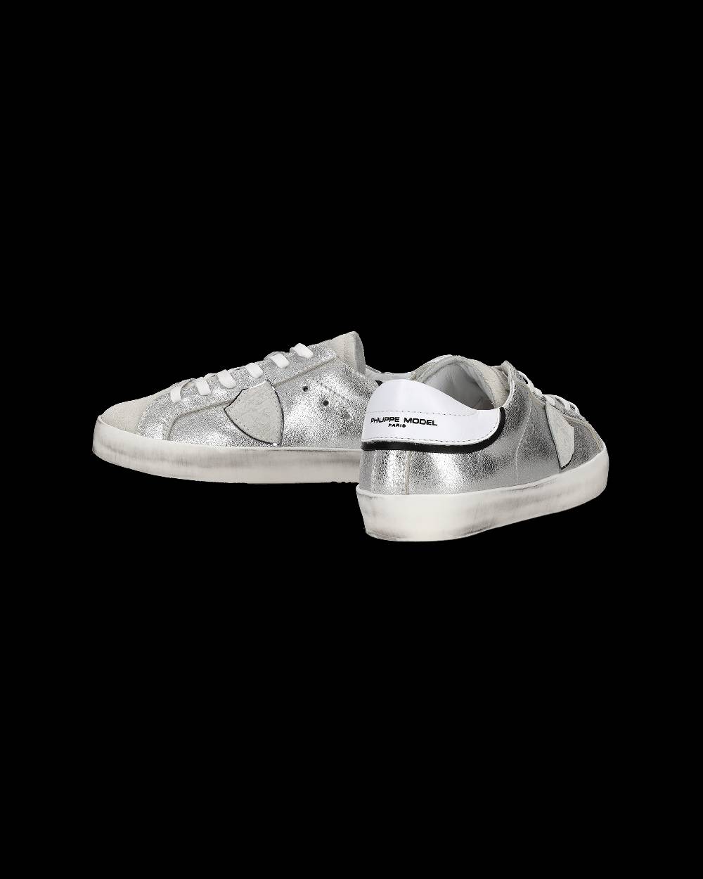 Philippe Model Sneakers Paris da Bambini Argento e Nere in Pelle Metal Nuova