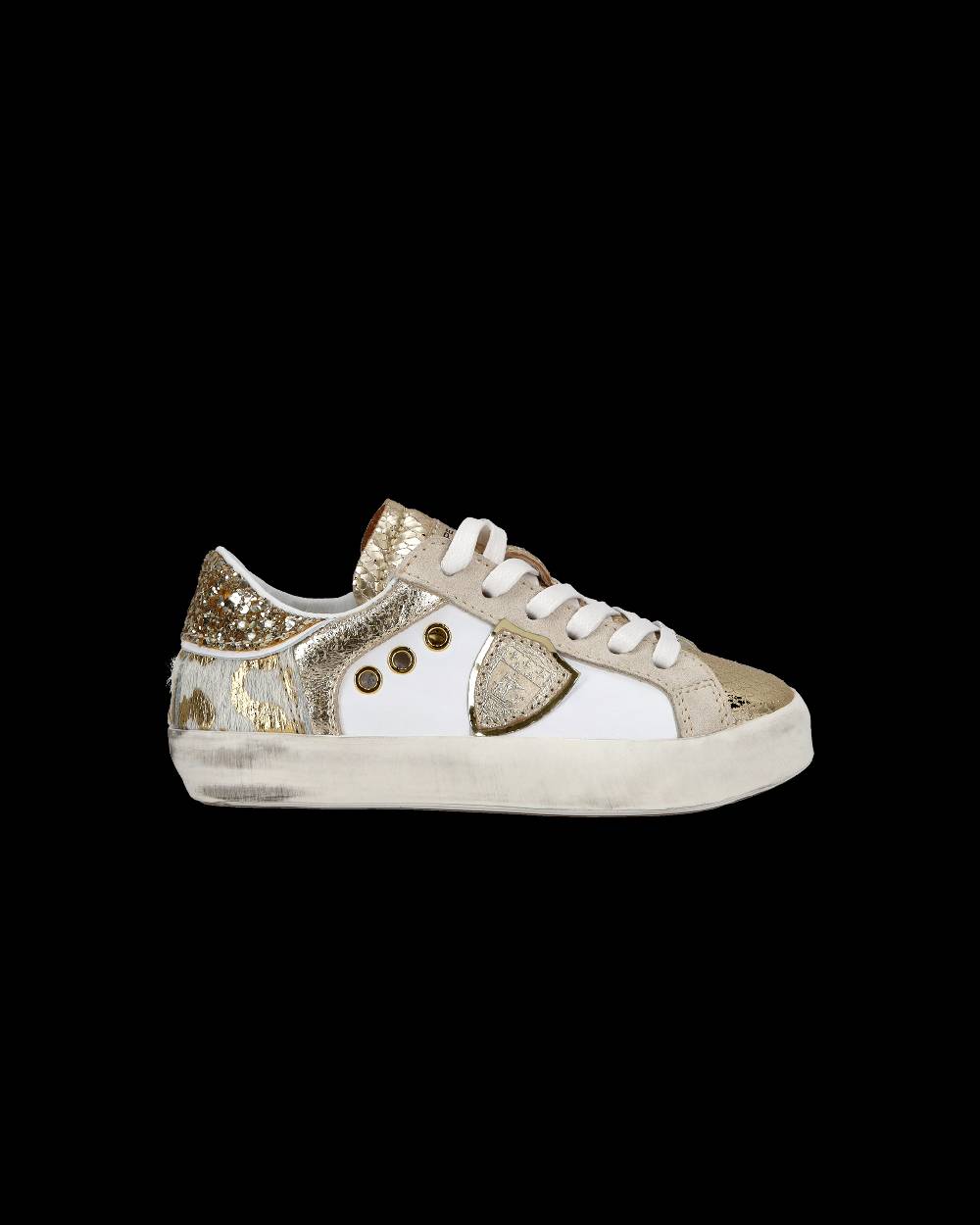 Philippe Model Baby Paris Low-Top Sneakers in Leather, White Gold 2025