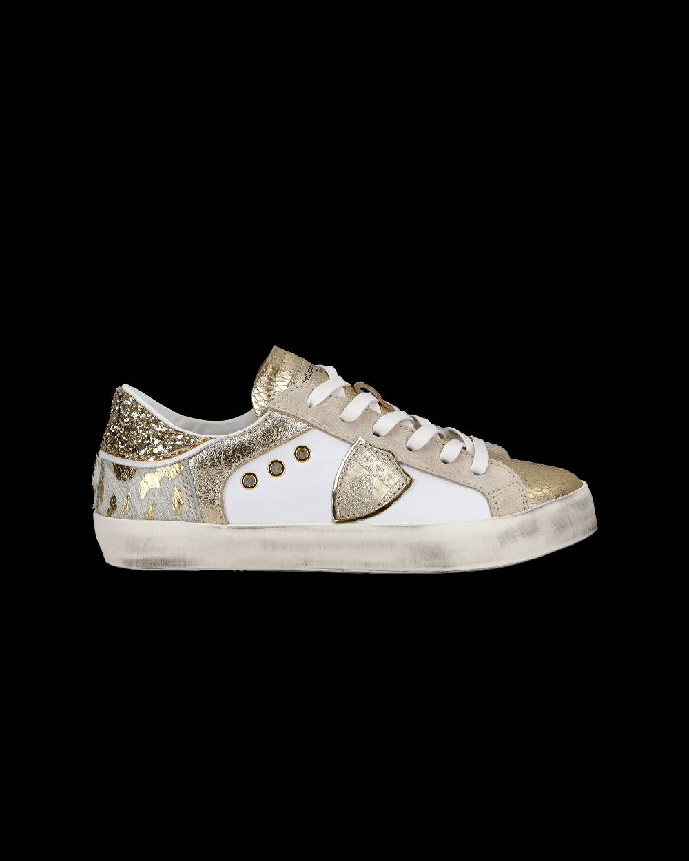 Philippe Model Sneakers basse Paris da Bambino in pelle, Bianco Oro Prezzo Ridotto