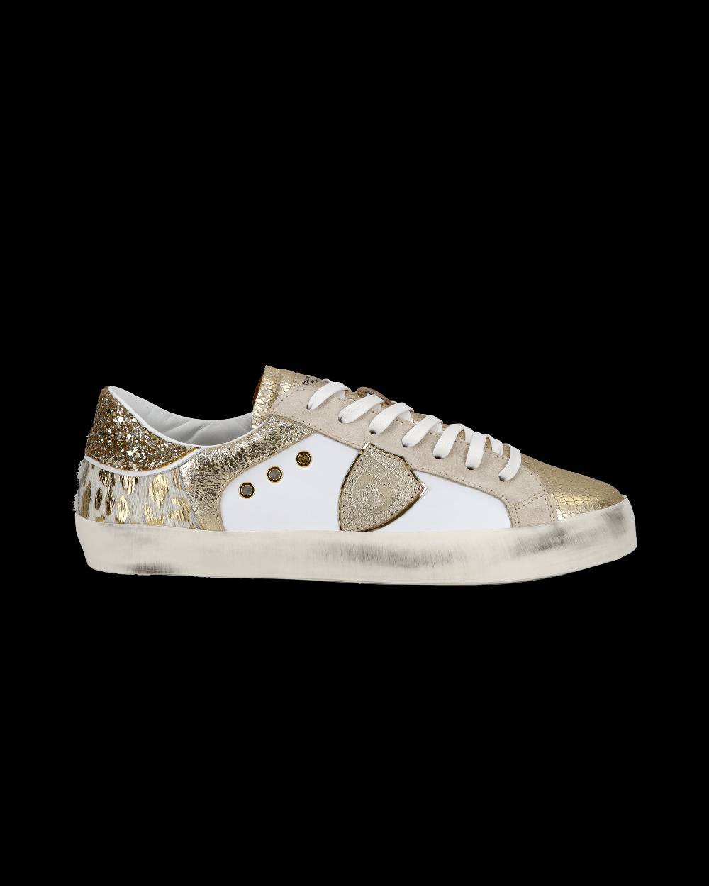 Philippe Model Sneakers basse Paris da Bambino in pelle, Bianco Oro Spedizione gratuita
