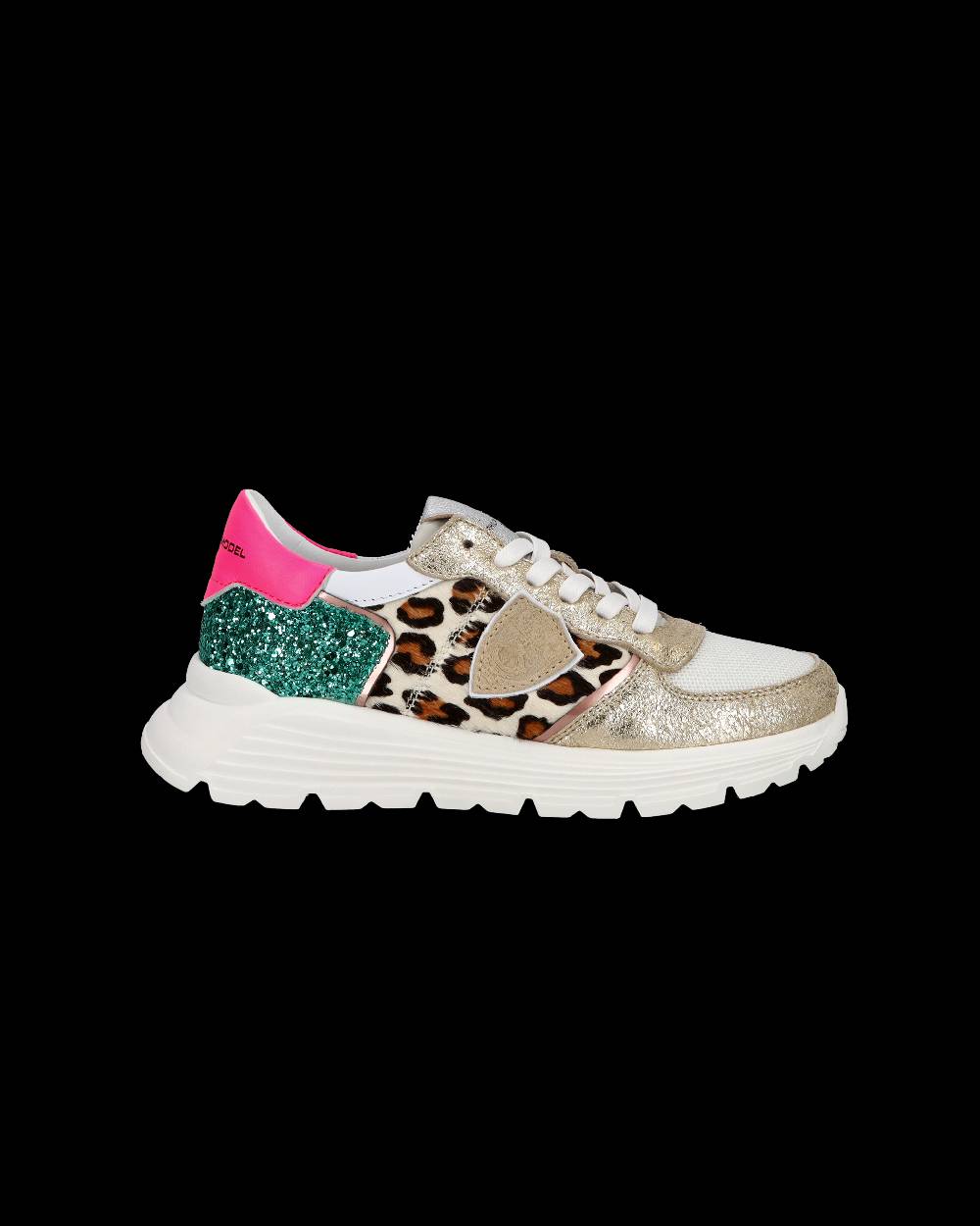 Philippe Model Sneakers basse Trpx Haute da Ragazzo in pelle e glitter, Bianco Verde Novità