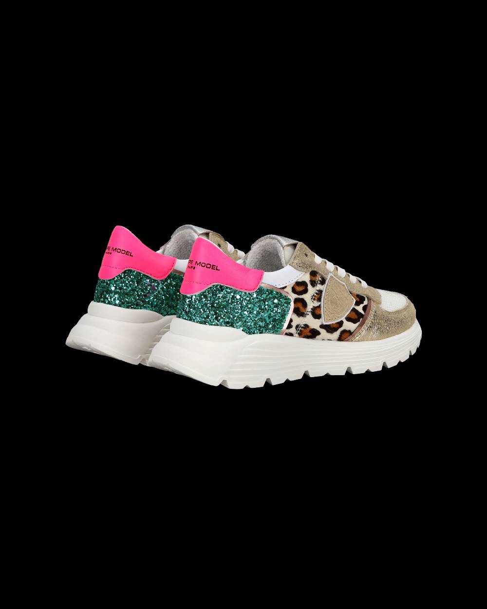 Philippe Model Sneakers basse Trpx Haute da Ragazzo in pelle e glitter, Bianco Verde Novità