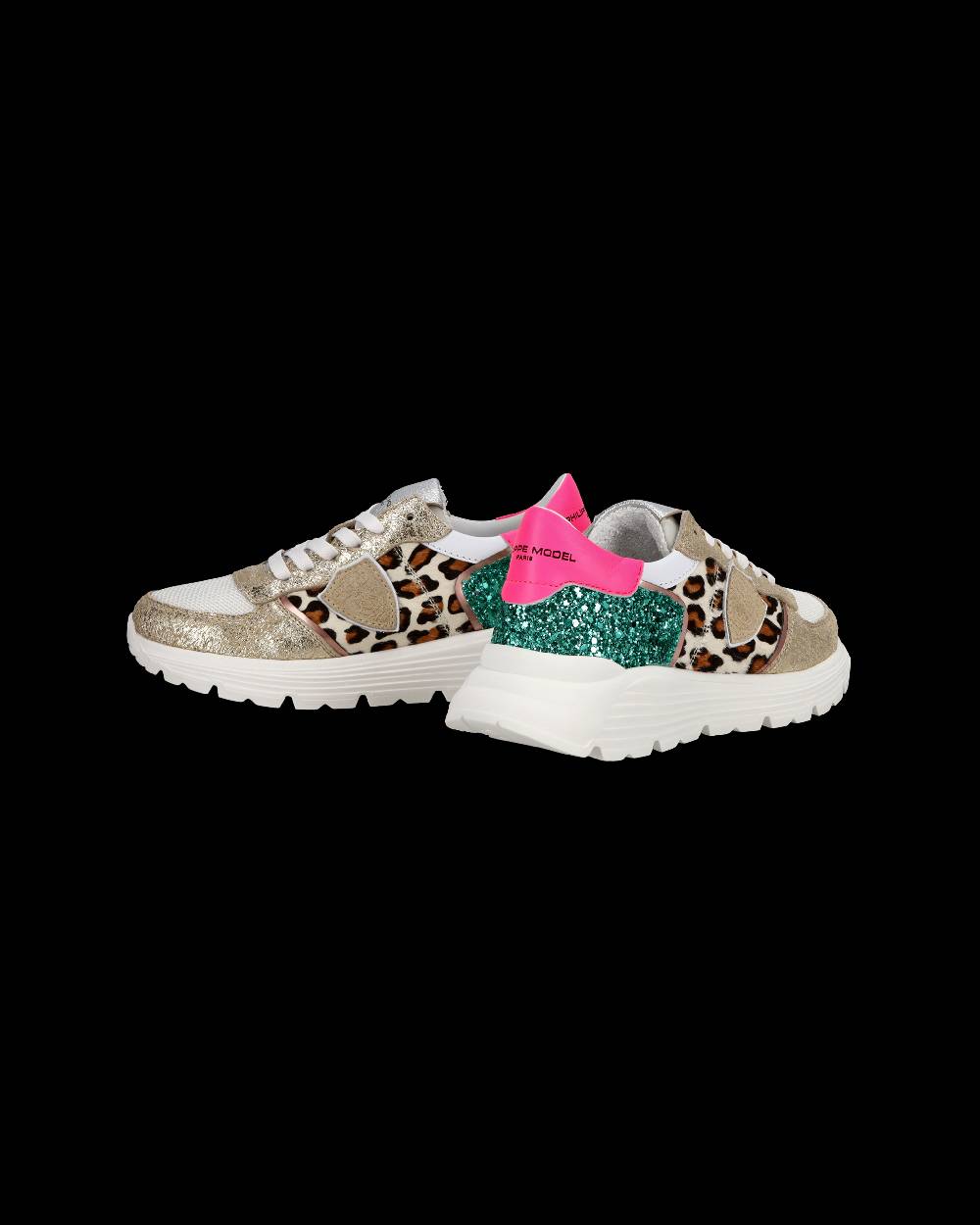 Philippe Model Sneakers basse Trpx Haute da Ragazzo in pelle e glitter, Bianco Verde Novità
