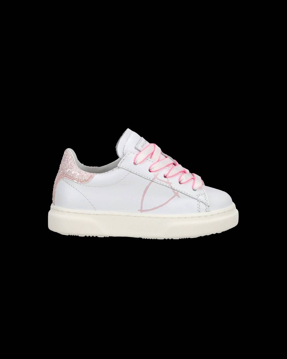 Philippe Model Baby Temple Low-Top Sneakers in Leather, White Pink Sconto