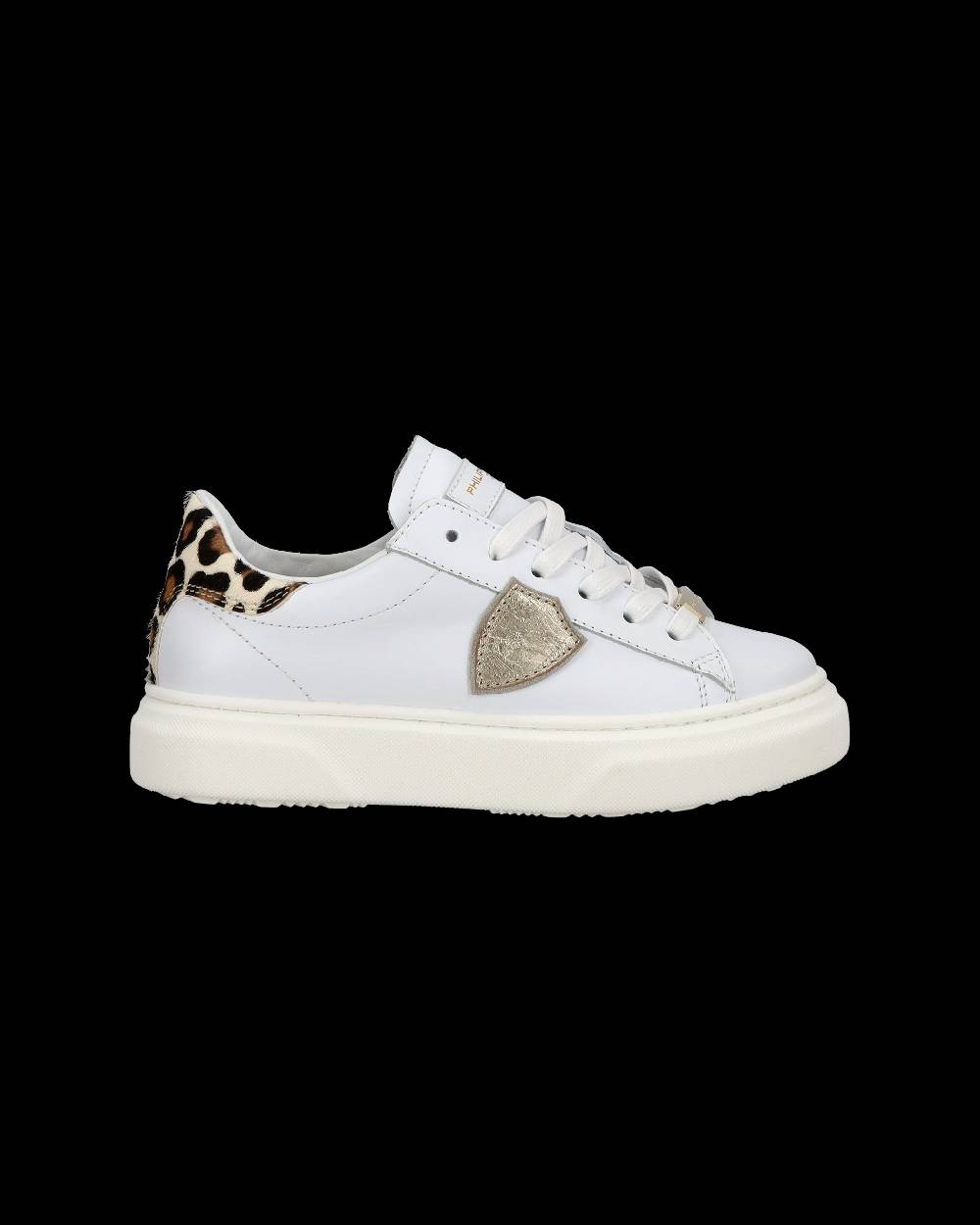 Philippe Model Junior Temple Low-Top Sneakers in Leather, White Pink Economico