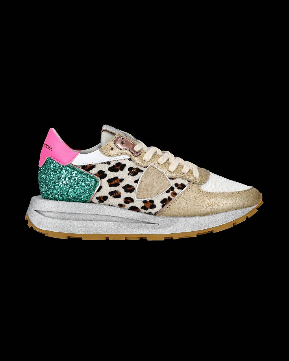 Philippe Model Sneaker basse Tropez Haute donna - bianco, fucsia e animalier Nuova
