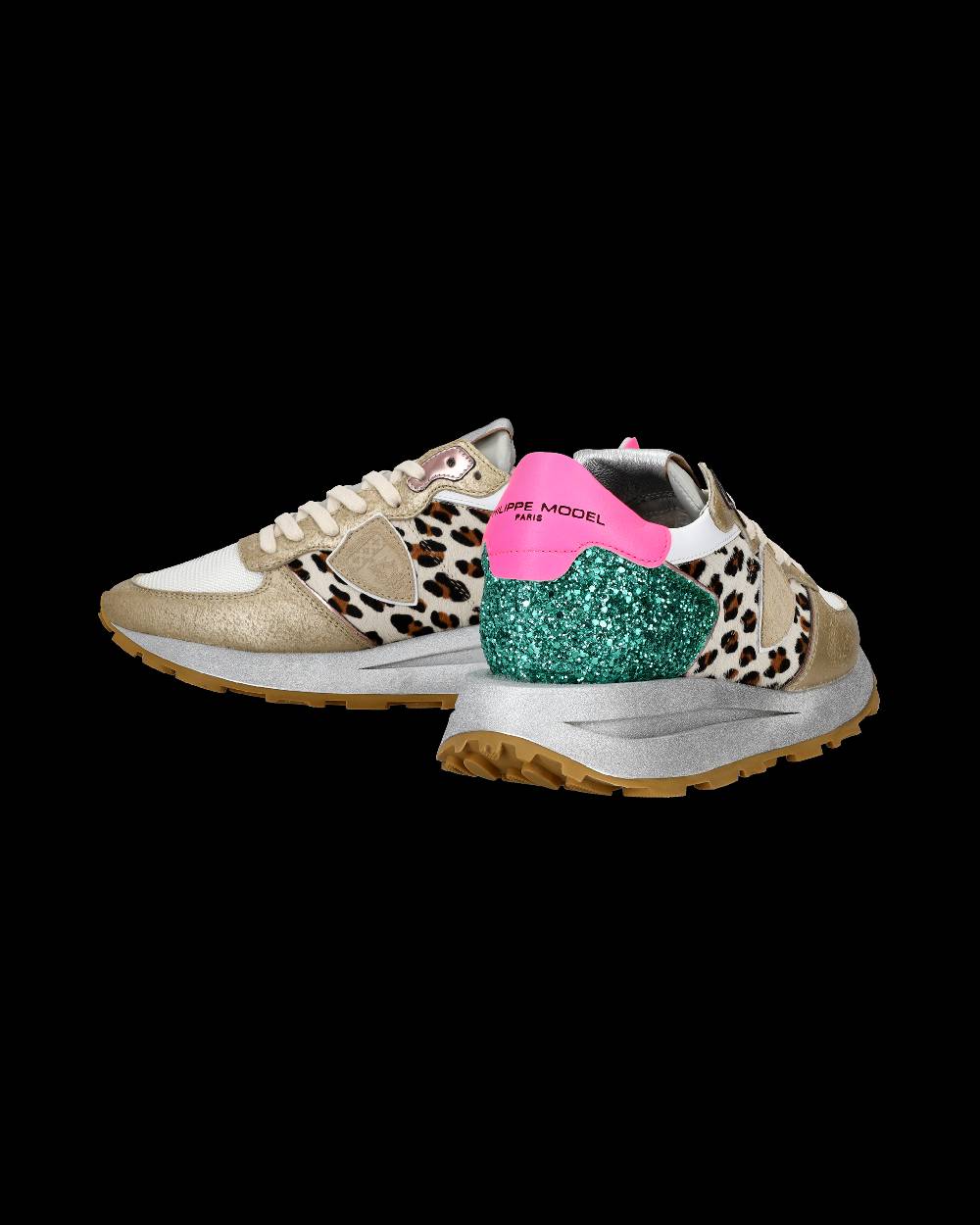 Philippe Model Sneaker basse Tropez Haute donna - bianco, fucsia e animalier Nuova