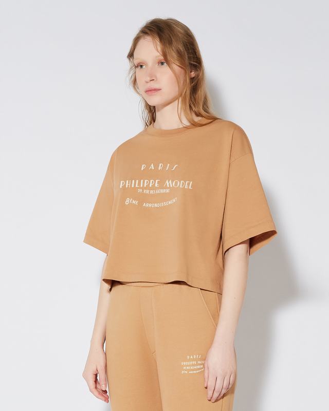 Philippe Model T-shirt cropped Marion da Donna Marrone in Jersey Qualità