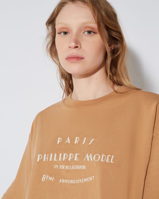 Philippe Model T-shirt cropped Marion da Donna Marrone in Jersey Qualità