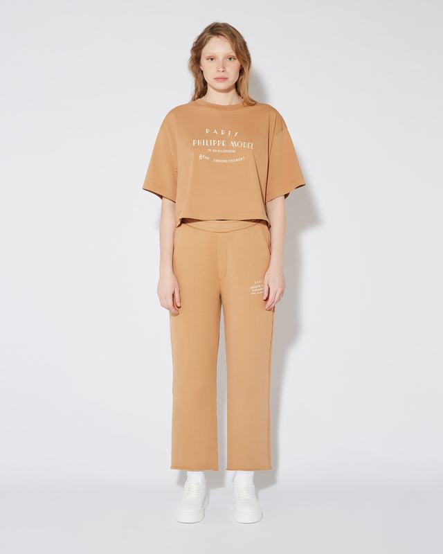 Philippe Model T-shirt cropped Marion da Donna Marrone in Jersey Qualità