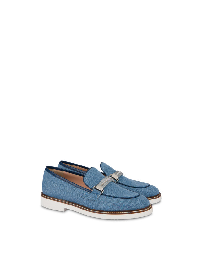 Pollini Mocassini In Tessuto Denim Mannish Denim/navy Acquista Ora