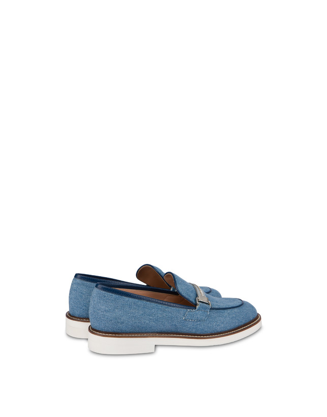 Pollini Mocassini In Tessuto Denim Mannish Denim/navy Acquista Ora
