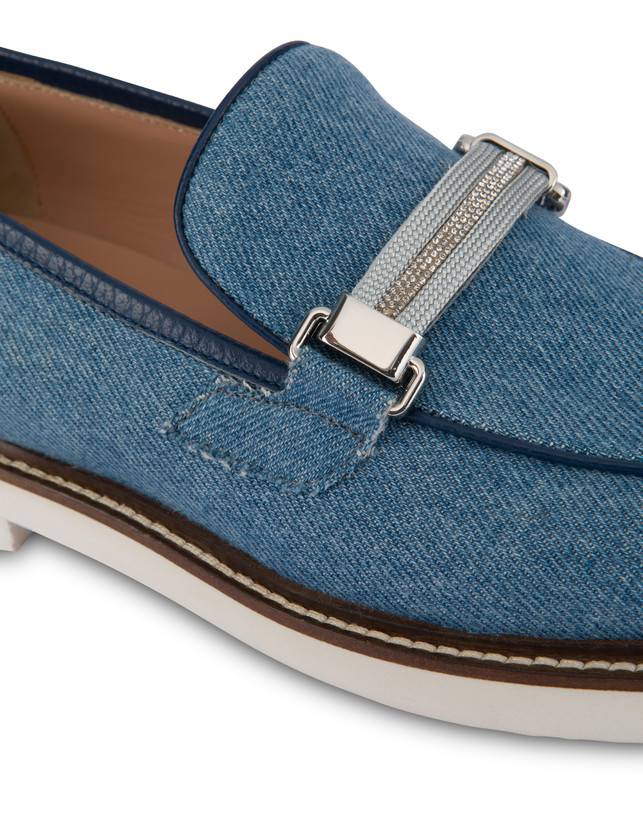 Pollini Mocassini In Tessuto Denim Mannish Denim/navy Acquista Ora