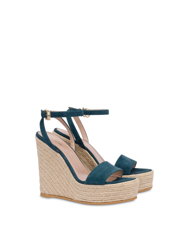 Pollini Sandalo Con Zeppa In Camoscio Playa Pavone Shopping Online