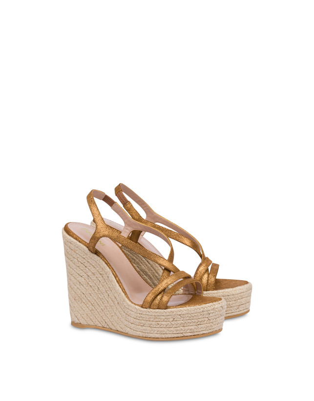 Pollini Sandalo Con Zeppa In Crosta Laminata Playa Oro Nuova