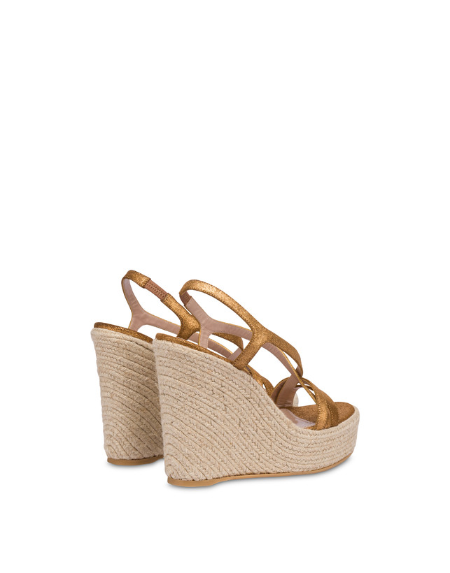 Pollini Sandalo Con Zeppa In Crosta Laminata Playa Oro Nuova