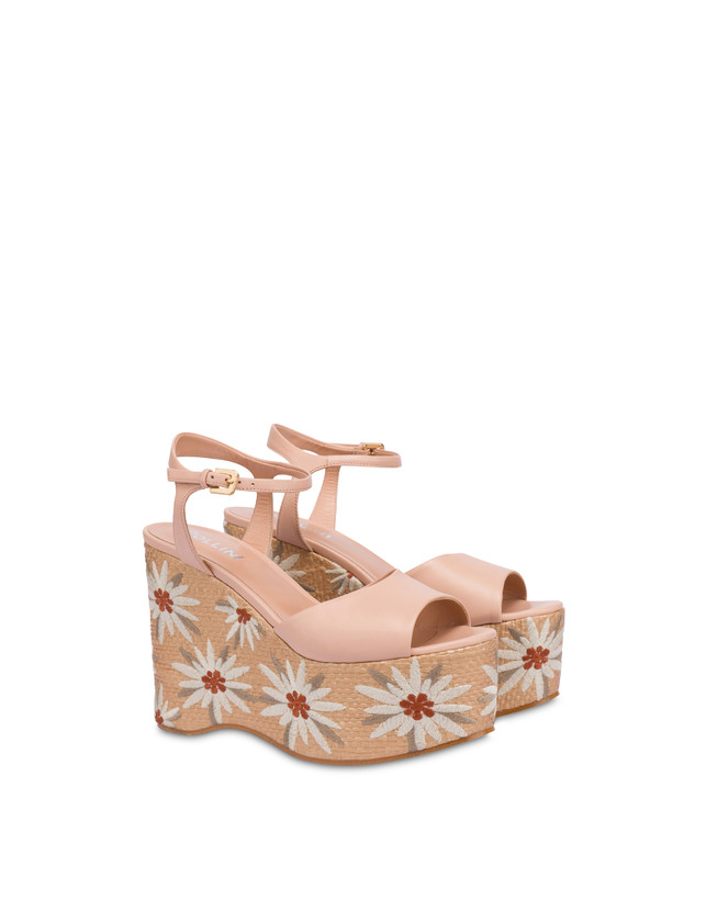 Pollini Sandali Con Zeppa Ricamata Desert Rose Nude/naturale Negozio online di fabbrica