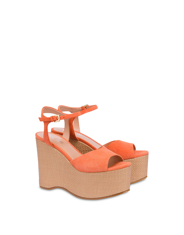 Pollini Sandali In Nappa Con Zeppa Capri Coral/naturale Sconto