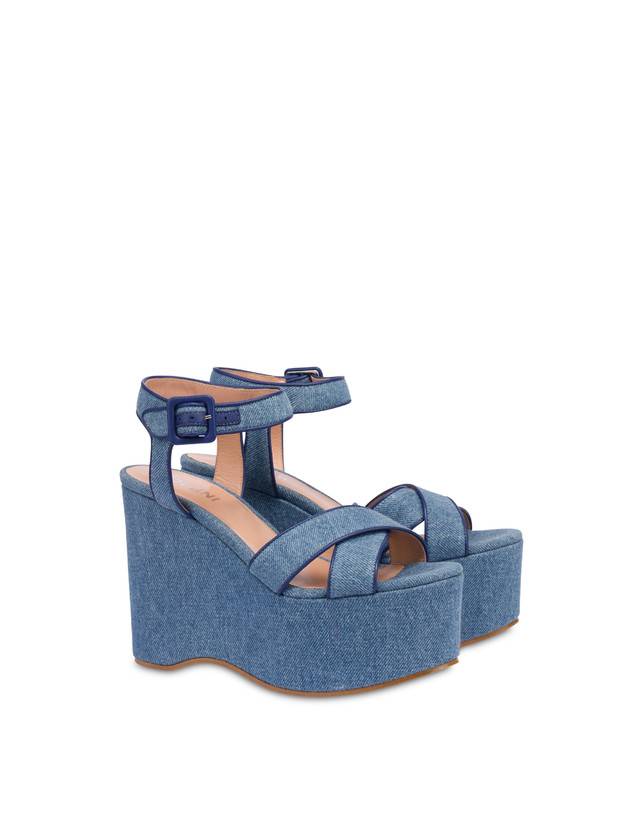 Pollini Sandali In Denim Con Zeppa Capri Denim/navy Offerta