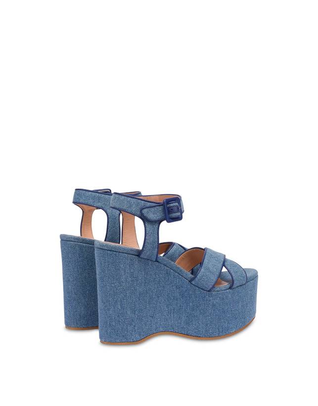 Pollini Sandali In Denim Con Zeppa Capri Denim/navy Offerta