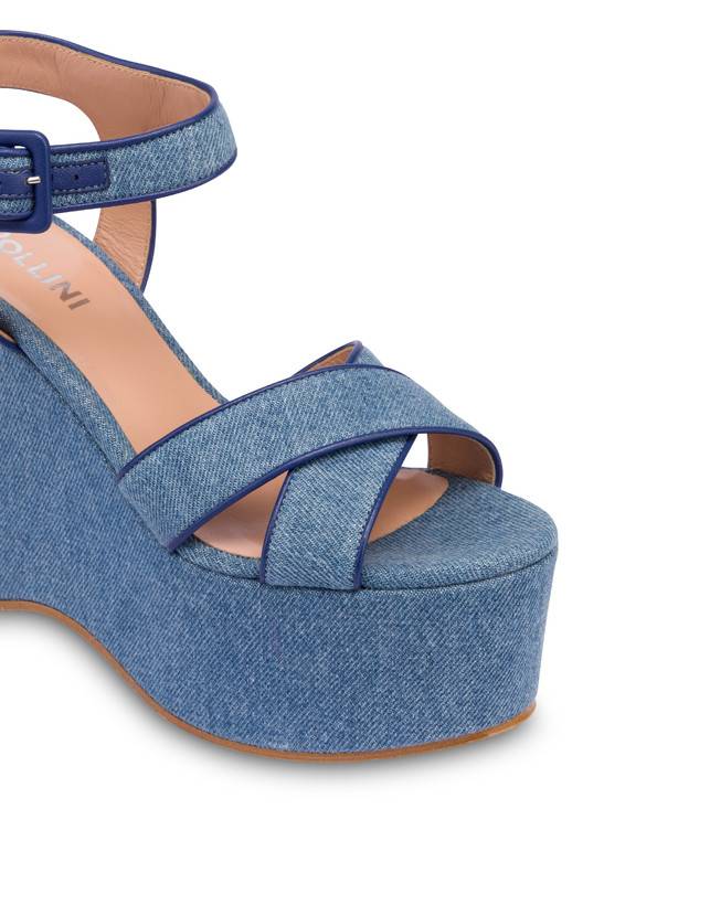 Pollini Sandali In Denim Con Zeppa Capri Denim/navy Offerta