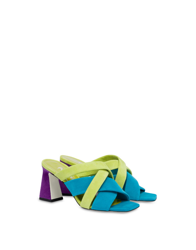 Pollini Mules In Camoscio Colour Explosion Pool/apple/iris Vendita Calda