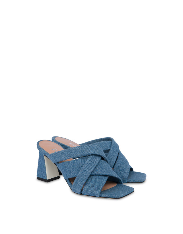 Pollini Mules Con Tacco In Tessuto Denim Denim Vendita Economica