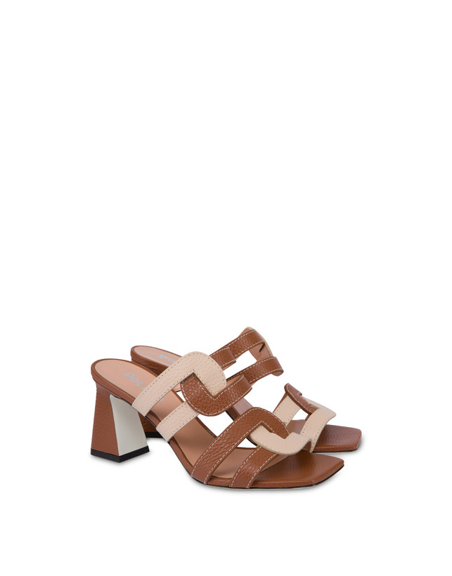 Pollini Mules Con Tacco In Vitello Interlock Wood/sabbia Nuova