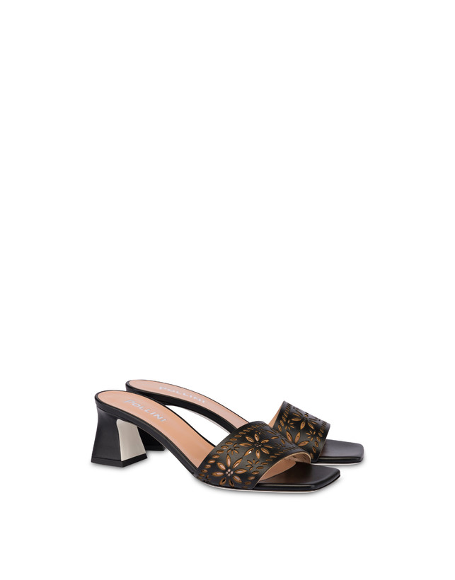 Pollini Sandali In Vitello Laserato Desert Rose Nero Italia