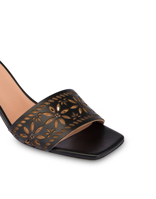 Pollini Sandali In Vitello Laserato Desert Rose Nero Italia