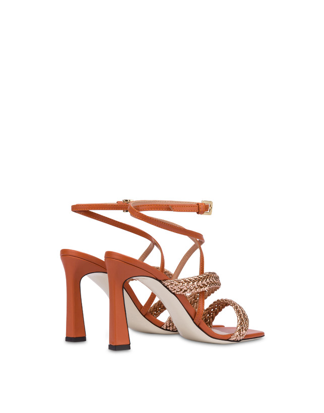 Pollini Sandali Alti In Vitello E Specchio Laminato Italian Savoir Faire Rame/wood In Linea