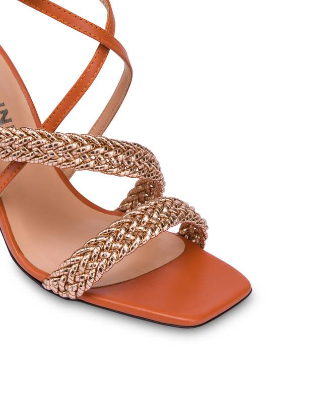 Pollini Sandali Alti In Vitello E Specchio Laminato Italian Savoir Faire Rame/wood In Linea
