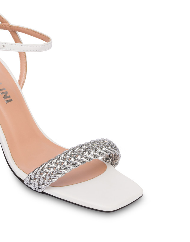 Pollini Sandali In Vitello E Specchio Laminato Italian Savoir Faire Argento/bianco Spedizione Gratuita