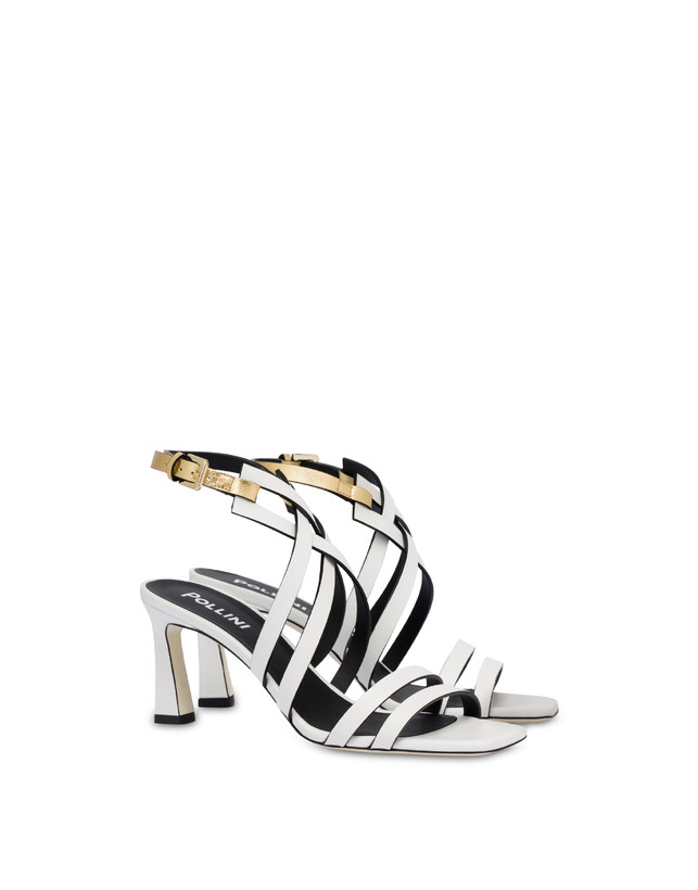 Pollini Sandali In Vitello E Nappa Laminata Incontri Bianco/oro Pezzi Unici