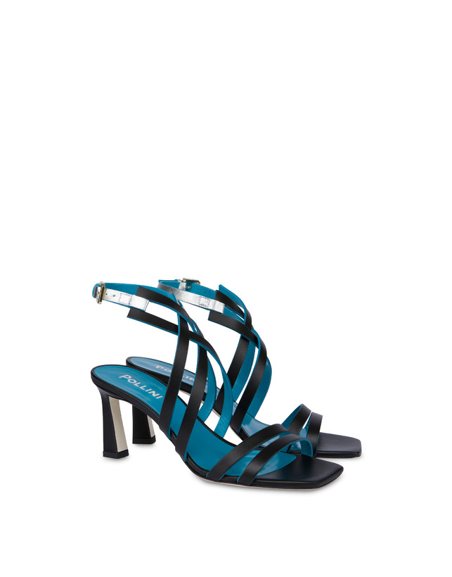 Pollini Sandali In Vitello E Nappa Laminata Incontri Nero/argento Soddisfazione Garantita
