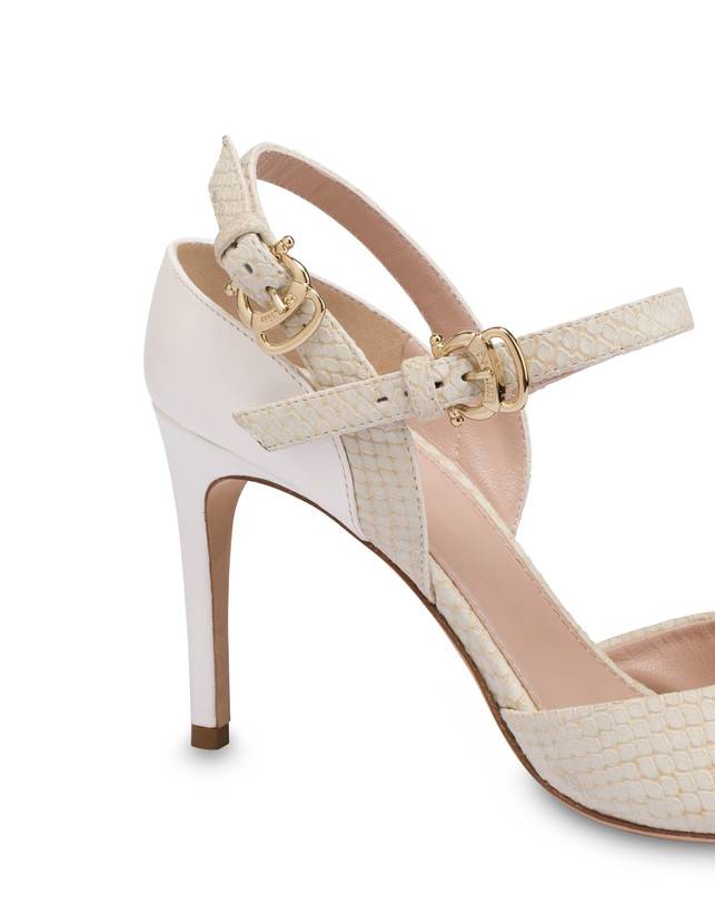 Pollini Slingback In Vacchetta E Nabuk Stampa Pitone Vertigo Gesso/bianco Acquista Ora