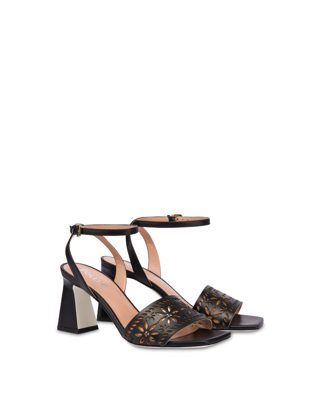 Pollini Sandali In Vitello Con Intagli Desert Rose Nero In Vendita