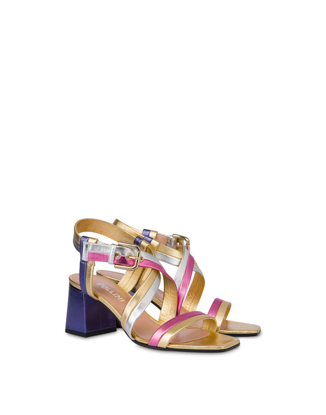 Pollini Sandali In Nappa Laminata Rainbow Oro/peonia/argento/iris Sostegno trimestrale