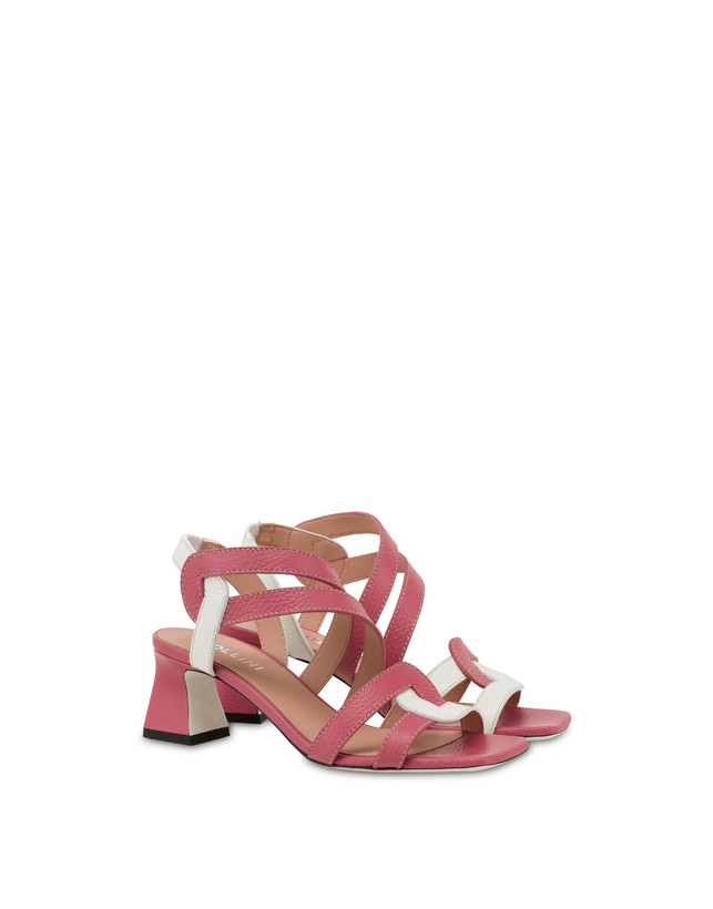 Pollini Sandali In Vitello Bicolore Interlock Peonia/bianco Vendita Economica