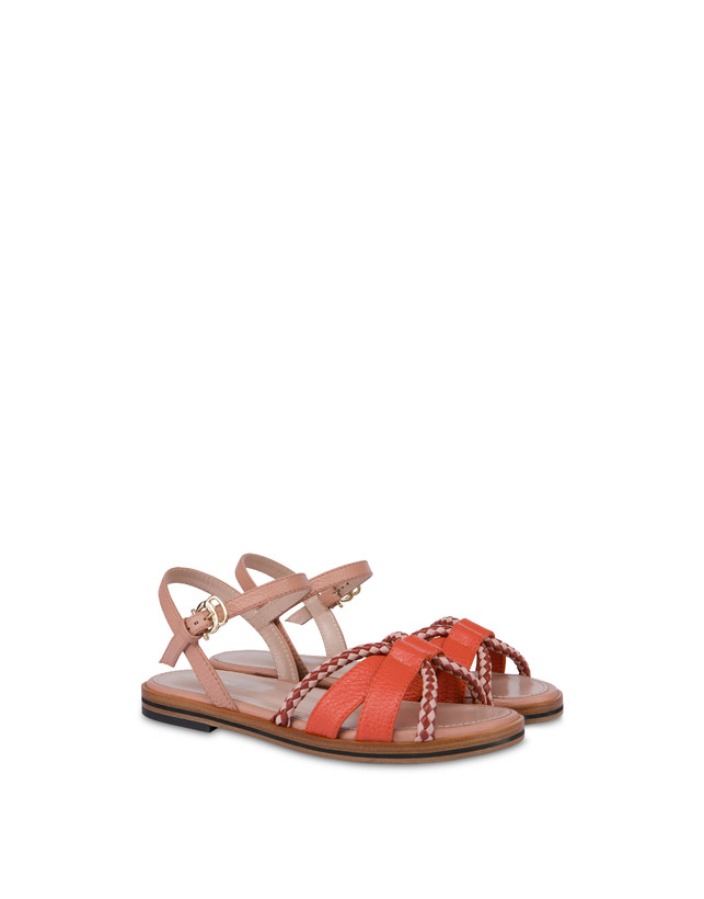Pollini Sandali Flat In Vitello Bicolor Interlude Cannella/nude In Saldo