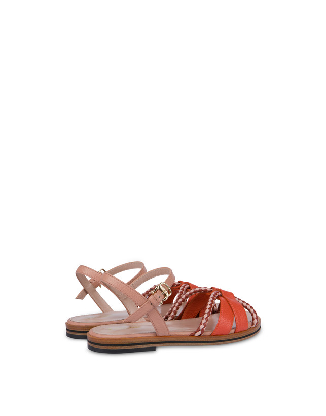 Pollini Sandali Flat In Vitello Bicolor Interlude Cannella/nude In Saldo